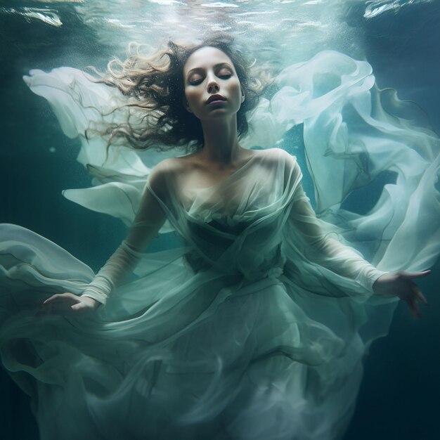 Photo woman posing underwater