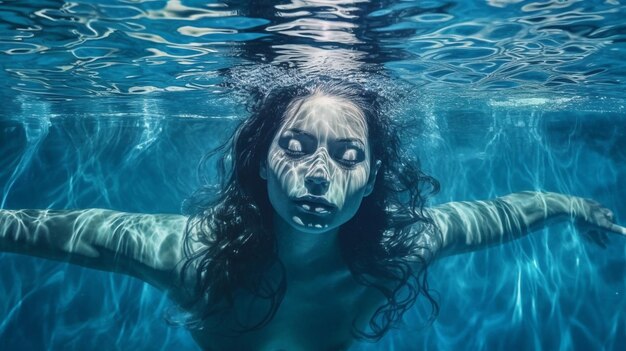 Woman posing underwater