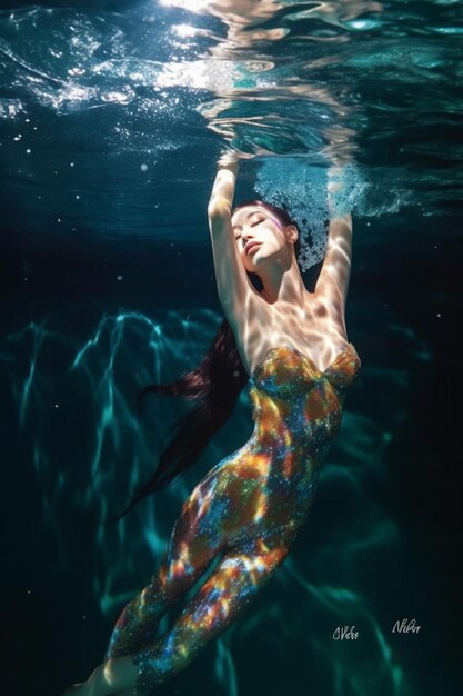 Photo woman posing underwater