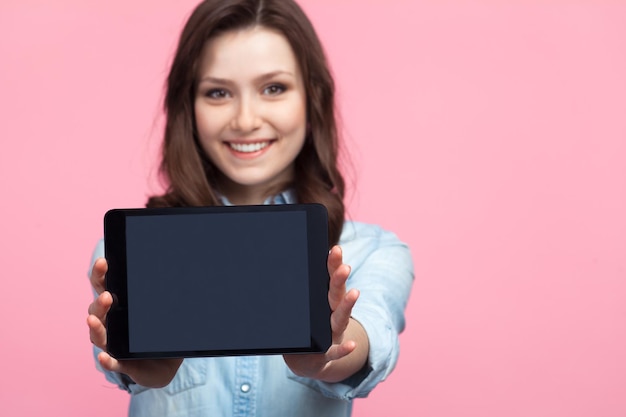 Woman posing with table