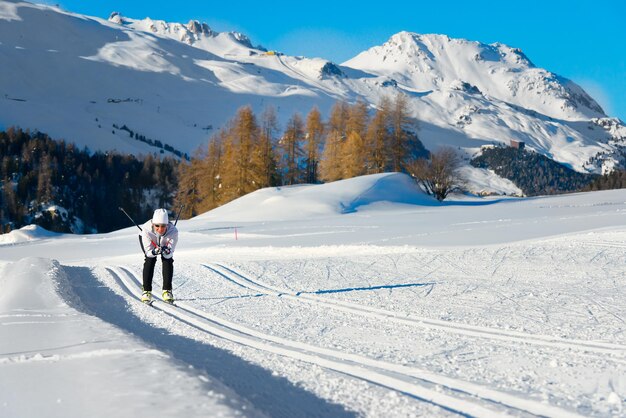 Woman practicing crosscountry skiing