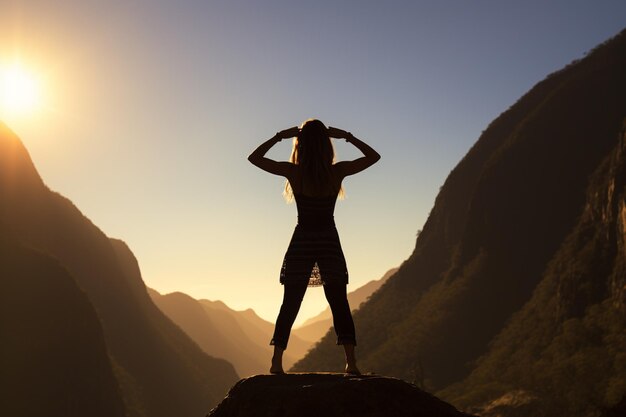 Foto donna che pratica yoga in montagna