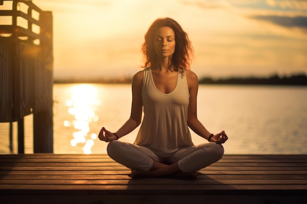 A woman practicing yoga in a serene pose exuding a sense of inner peace and balance