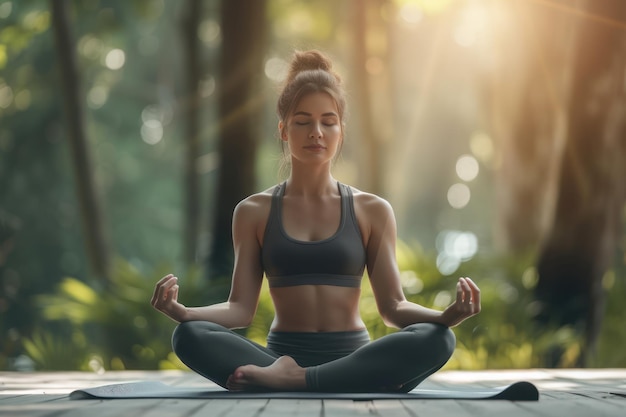 A woman practicing yoga in a serene pose exuding a sense of inner peace