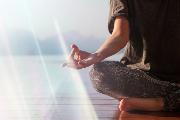 woman practicing yoga wellness remix