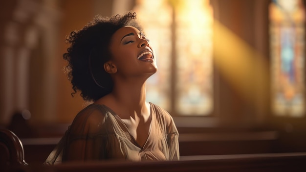 Woman during prayer in a church