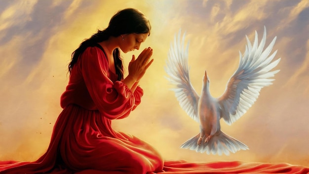 Woman praying and free bird