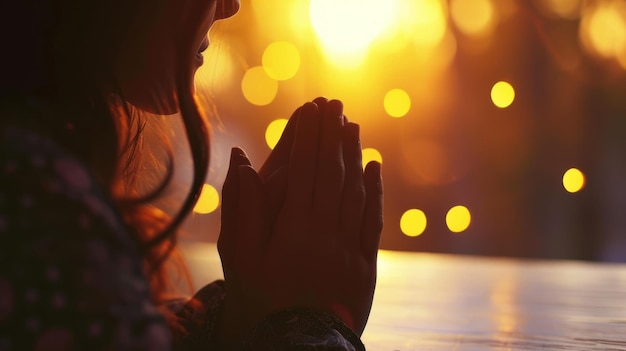 Woman Praying at Table