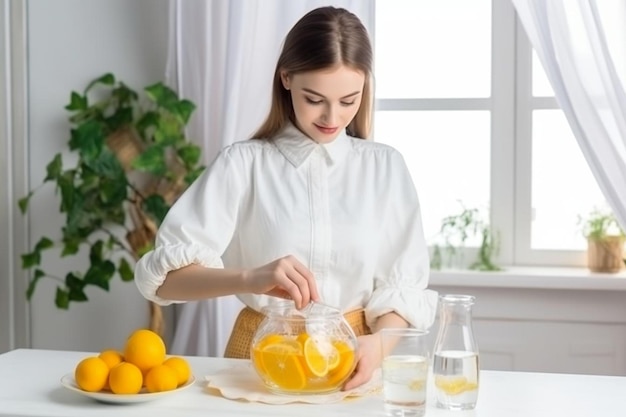 写真 woman prepare a juice of fruit with squeezer