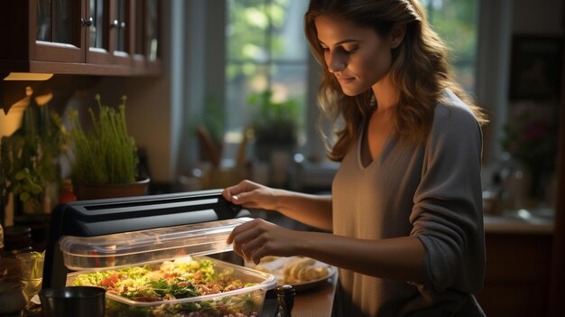 Foto la donna prepara un pasto fresco