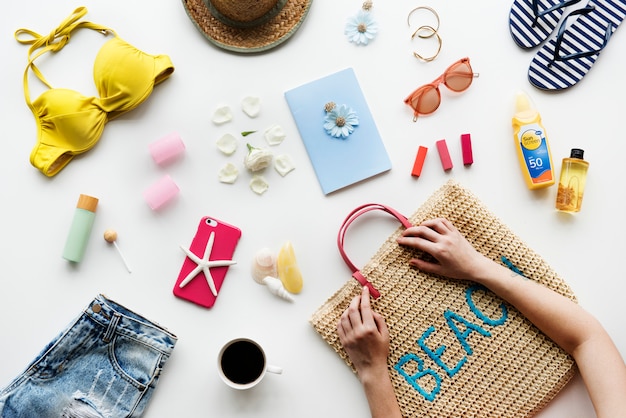 Woman prepare stuff for summer beach