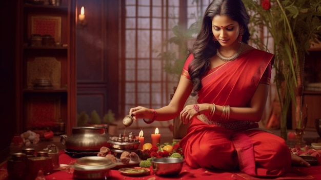 a woman prepares food in a restaurant.