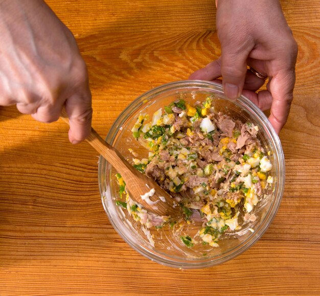 Woman preparing salad