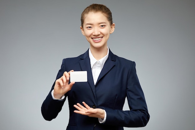 Woman Presenting Business Card AI Generated