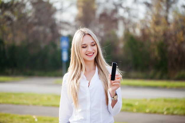 Woman presents new technology product