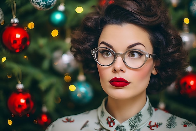 여자 예쁜 크리스마스 산타 사람 휴가 은 여인 아름다움 매력적인 초상화 여성