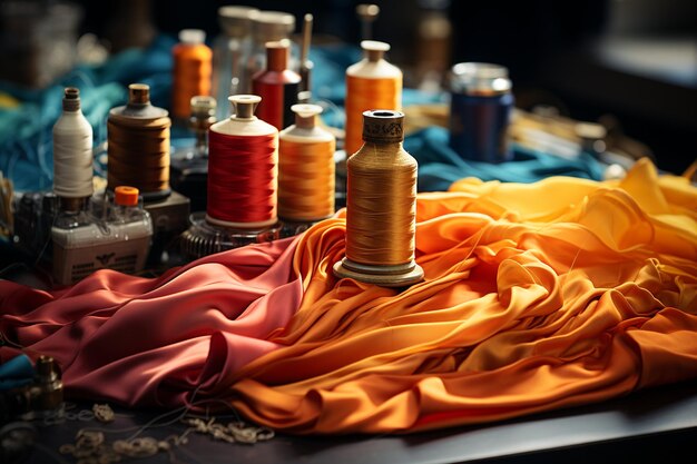専門的に縫製に従事する女性洋裁師既製の布地製品の縫製ミシン針生地の裁縫師縫製織物の衣服を作り、フィッティングする職業