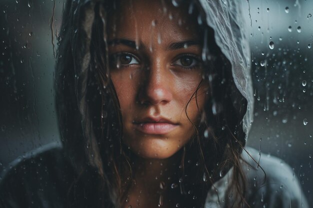 Woman protecting herself from the rain