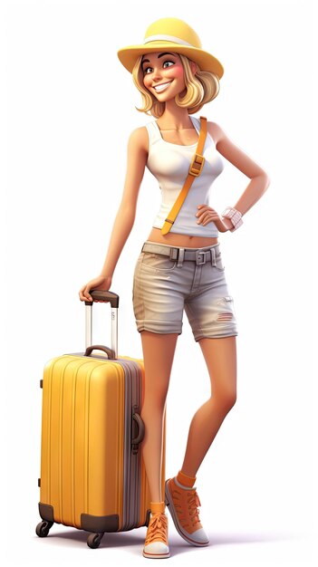 Woman pulling suitcase wearing casual clothes