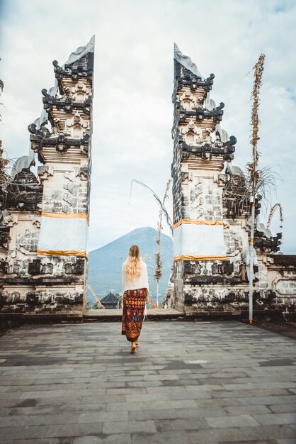 Woman at Pura Lempuyang temple in Bali