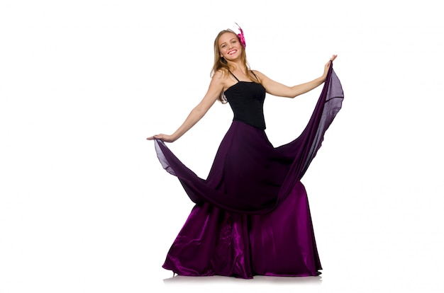 Woman in purple dress isolated