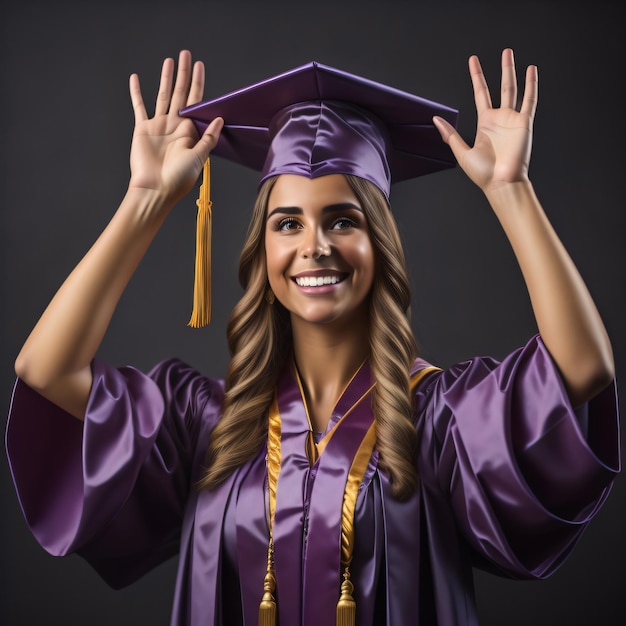 A woman in a purple graduation gown