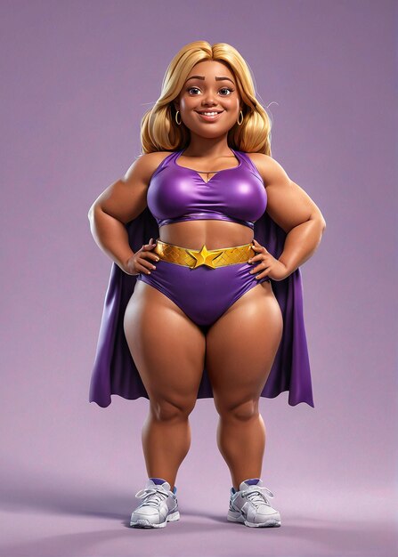 a woman in a purple outfit and a purple cape