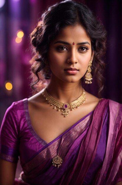 a woman in a purple sari