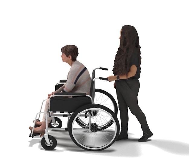 Woman pushing her mother in a wheelchair