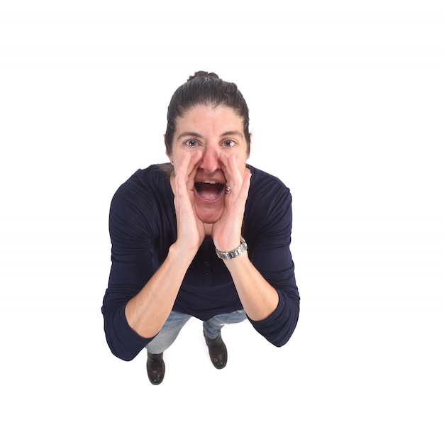 Woman putting a hand in mouth and is screaming