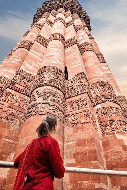 Woman at Qutub Minar complex in Delhi