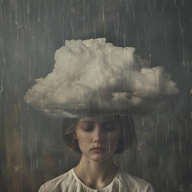 Woman and rain cloud