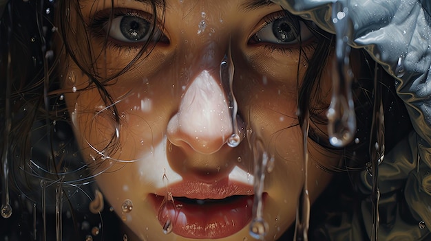 a woman under a rain shower