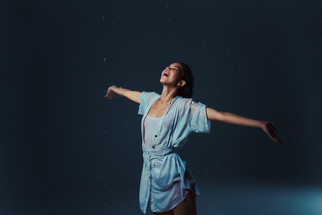 Woman under the rain