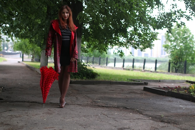 woman in a raincoat and an umbrella