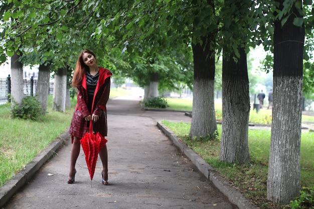 Woman in a raincoat and an umbrella