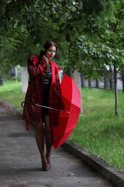 Woman in a raincoat and an umbrella