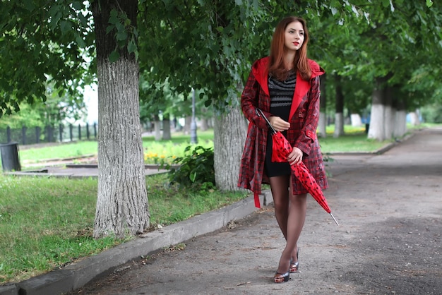 Woman in a raincoat and an umbrella