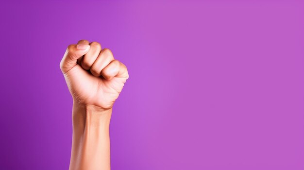 Женщина подняла фиолетовый фон Международный женский день 8 марта