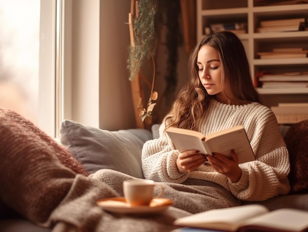 Фото Женщина читает книгу.