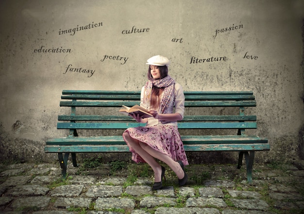 Woman reading on a bench