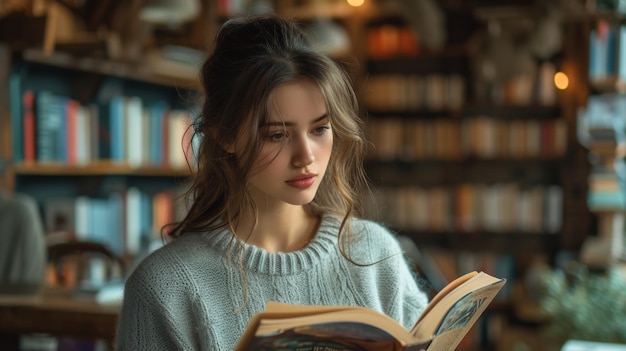 Woman Reading Book Generative AI