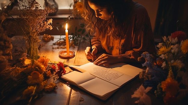 woman reading book in the night