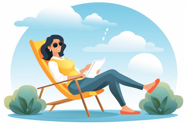 Женщина читает книгу, сидя в кресле. Молодая девушка читает, наслаждается хобби, расслабляется и отдыхает.