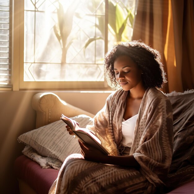 Photo woman reading a book