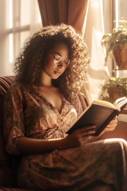 Photo woman reading a book