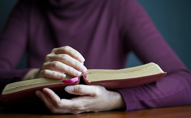 Woman reading Holy Bible