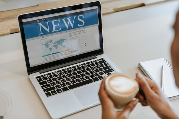 Woman reading online news