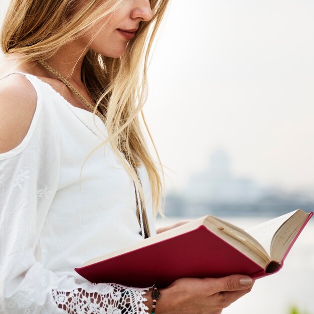 Woman Reading Outdoors Leisure Peaceful Concept