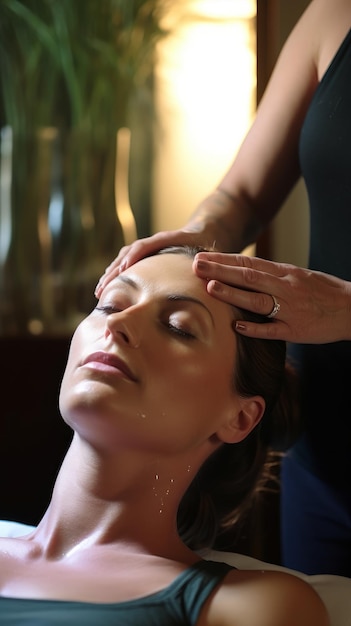 A woman receives a massage in a spa studio Generative AI